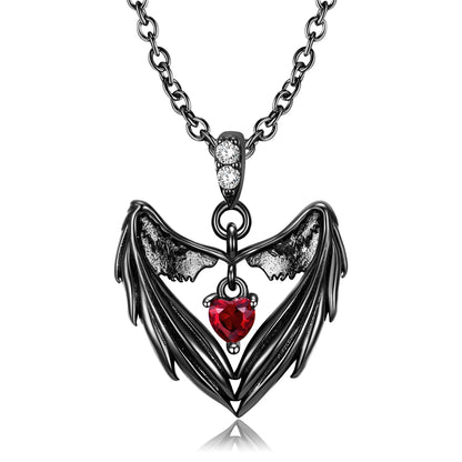 Gothic Bat Wings & Heart Pendant Necklace – Punk Dark Fantasy Jewelry for Women