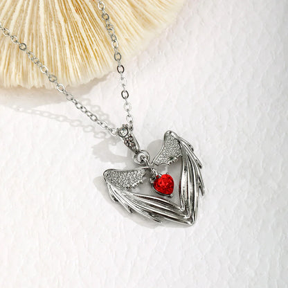 Gothic Bat Wings & Heart Pendant Necklace – Punk Dark Fantasy Jewelry for Women