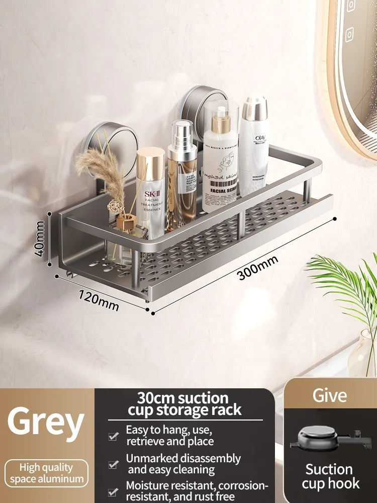 No-Drill Suction Cup Bathroom Shelf – Wall-Mounted Shower & Storage Organize