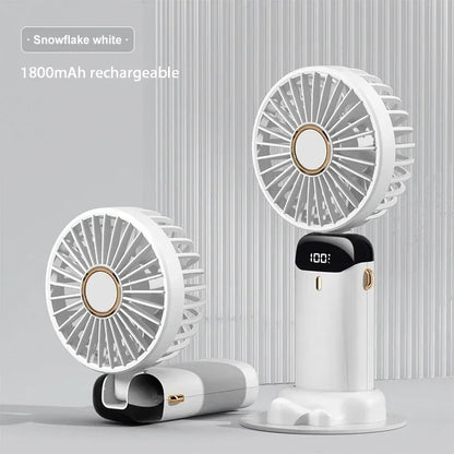 Portable Mini Fan – 5-Speed Rechargeable Handheld, Neck & Desktop Fan with LED Display, Phone Stand & 1800mAh Battery