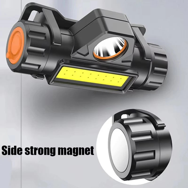 🔦 Rechargeable LED Headlamp – XP-G Q5 + COB, Adjustable Beam, Magnetic Base & USB Charging