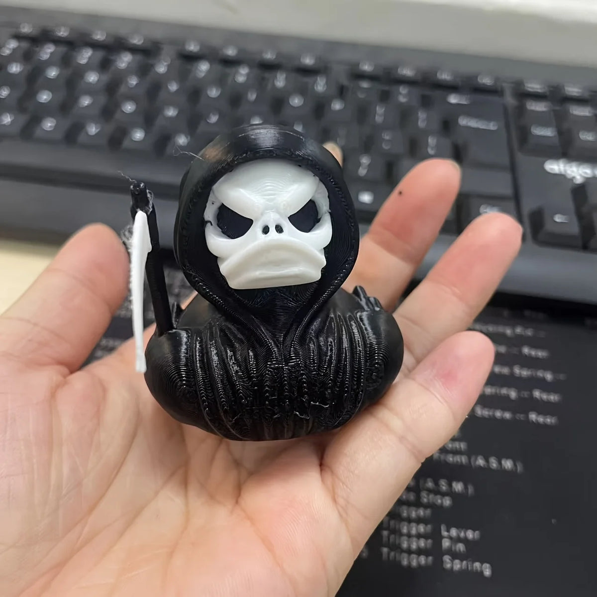 Grim Reaper Duck Statue – 3D Printed Halloween Skeleton Duck Decor