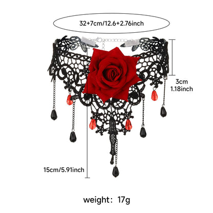 Gothic Lace Rose Choker Necklace – Neo-Gothic Women's Neck Accessory