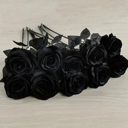 Artificial Black Roses – Long-Stem Fake Flowers for Halloween, Weddings, Parties & Home Decor