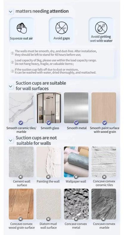 No-Drill Suction Cup Bathroom Shelf – Wall-Mounted Shower & Storage Organize