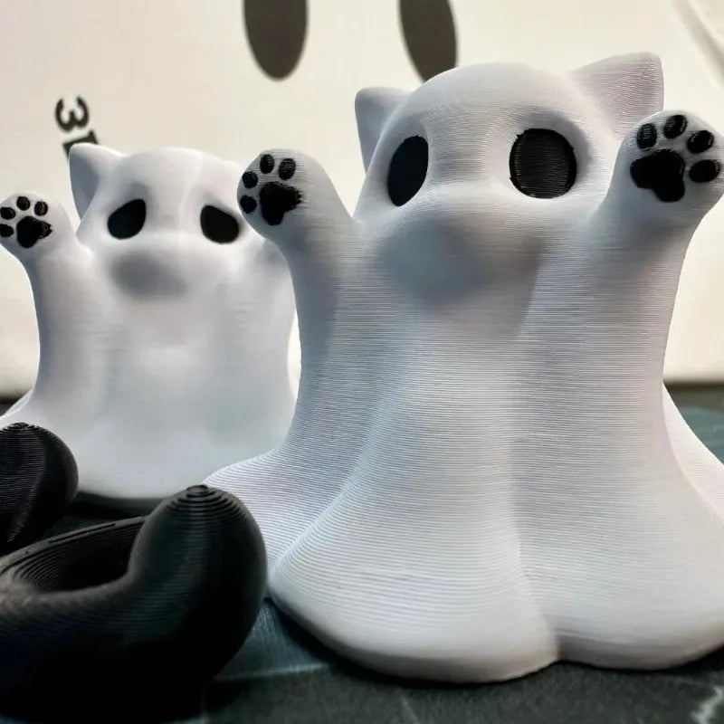 Cute Kitten Ghost Halloween Ornament – Mini Desktop Decor & Spooky Cat Figurine