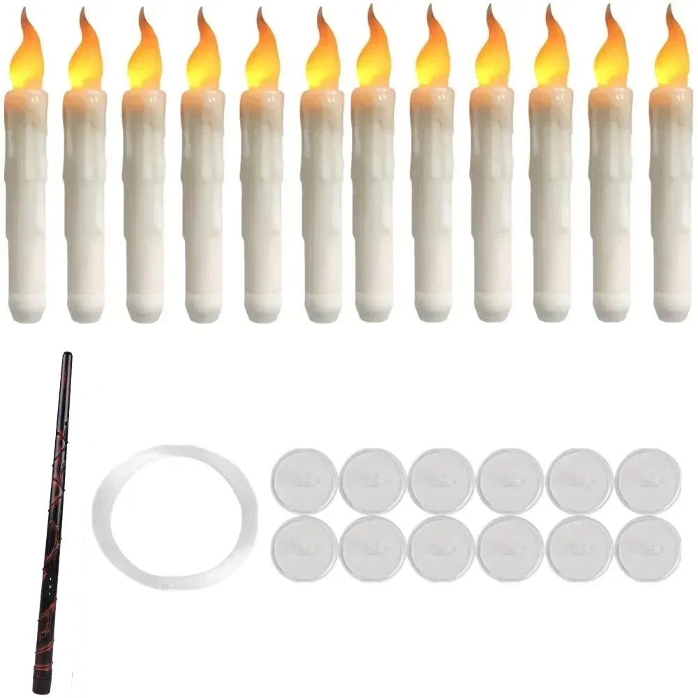 Floating LED Halloween Candles with Magic Wand – Flameless Flickering Hanging Candles 🕯️✨