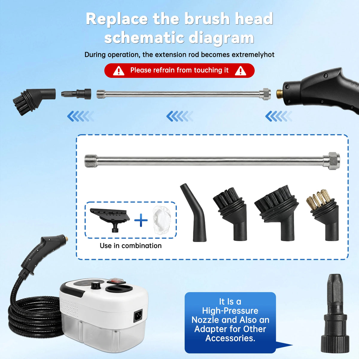 🧼 2500W Handheld Steam Cleaner – 105°C High-Temperature Steam, 3 Bar Pressure & 1200ml Tank