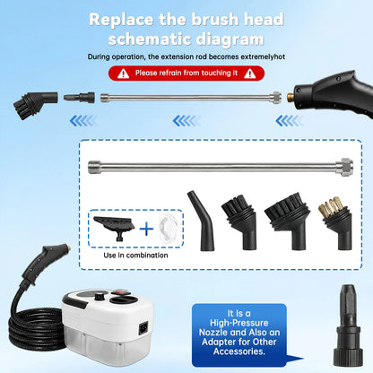 🧼 2500W Handheld Steam Cleaner – 105°C High-Temperature Steam, 3 Bar Pressure & 1200ml Tank