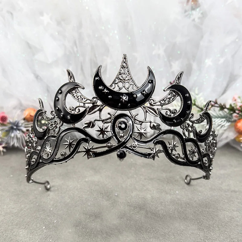 🌙 Gothic Moon & Star Tiara – Dark Queen Crown for Women | Celestial Vintage Headpiece 👑✨