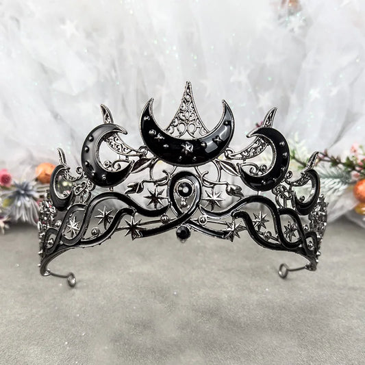 🌙 Gothic Moon & Star Tiara – Dark Queen Crown for Women | Celestial Vintage Headpiece 👑✨