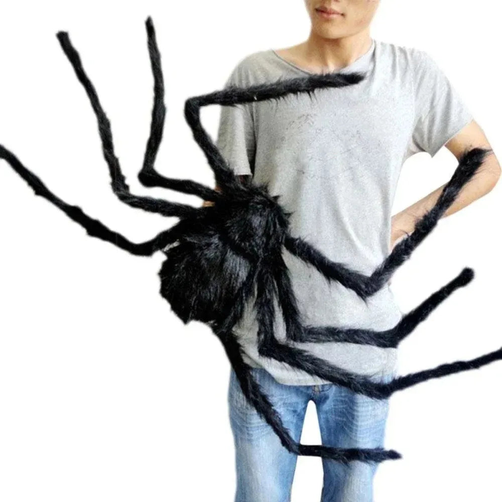 Giant Black Spider Halloween Decoration – 30–200cm Plush Outdoor Party Prop🕷️🎃