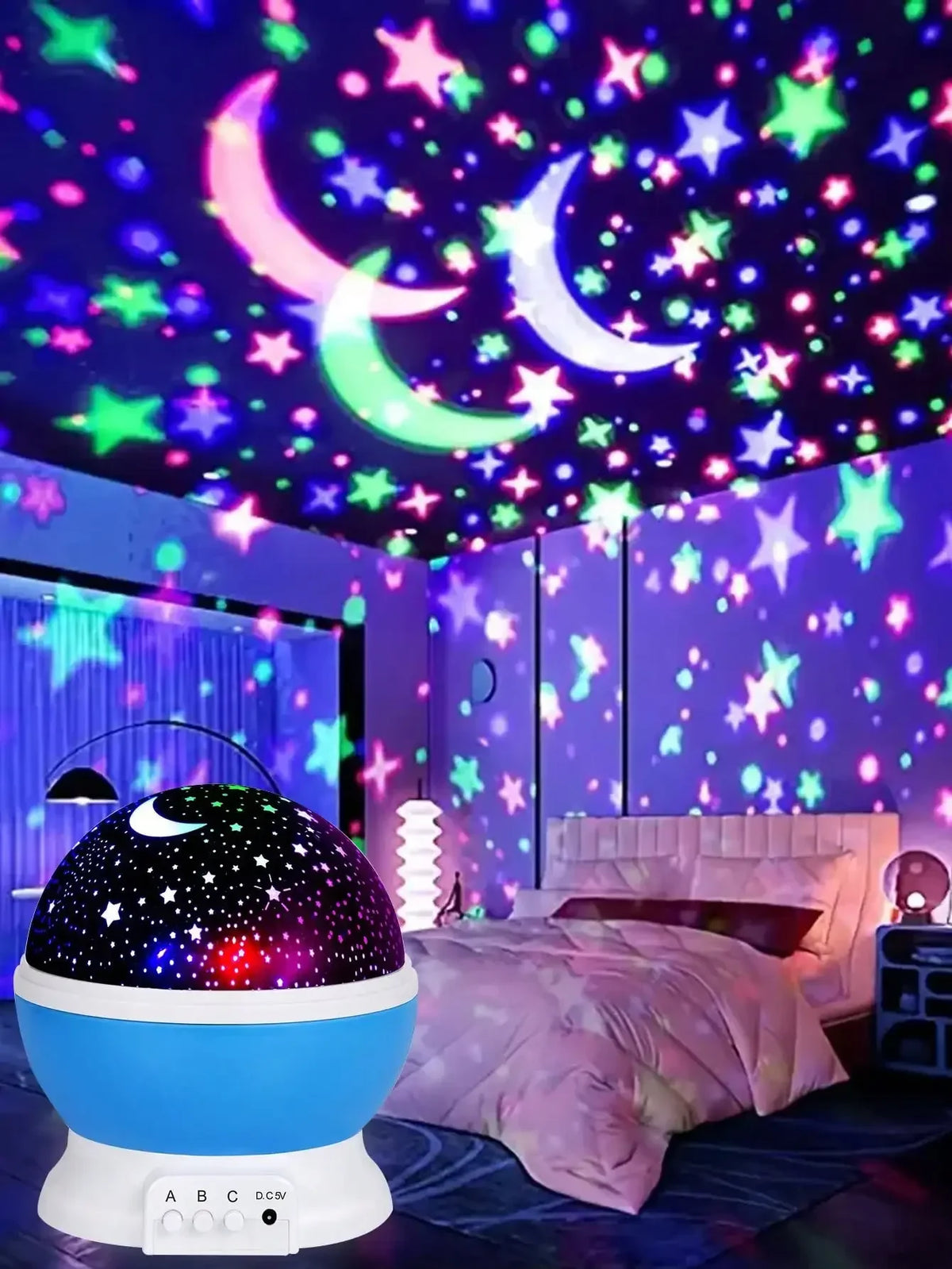 🌙 360° Rotating LED Star & Moon Projection Lamp – Acrylic Night Light & Room Decor