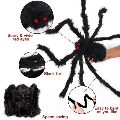 Giant Black Spider Halloween Decoration – 30–200cm Plush Outdoor Party Prop🕷️🎃
