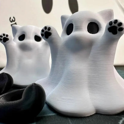 Cute Kitten Ghost Halloween Ornament – Mini Desktop Decor & Spooky Cat Figurine