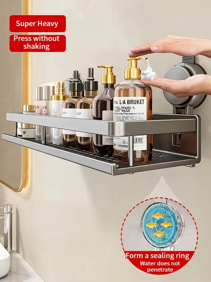 No-Drill Suction Cup Bathroom Shelf – Wall-Mounted Shower & Storage Organize