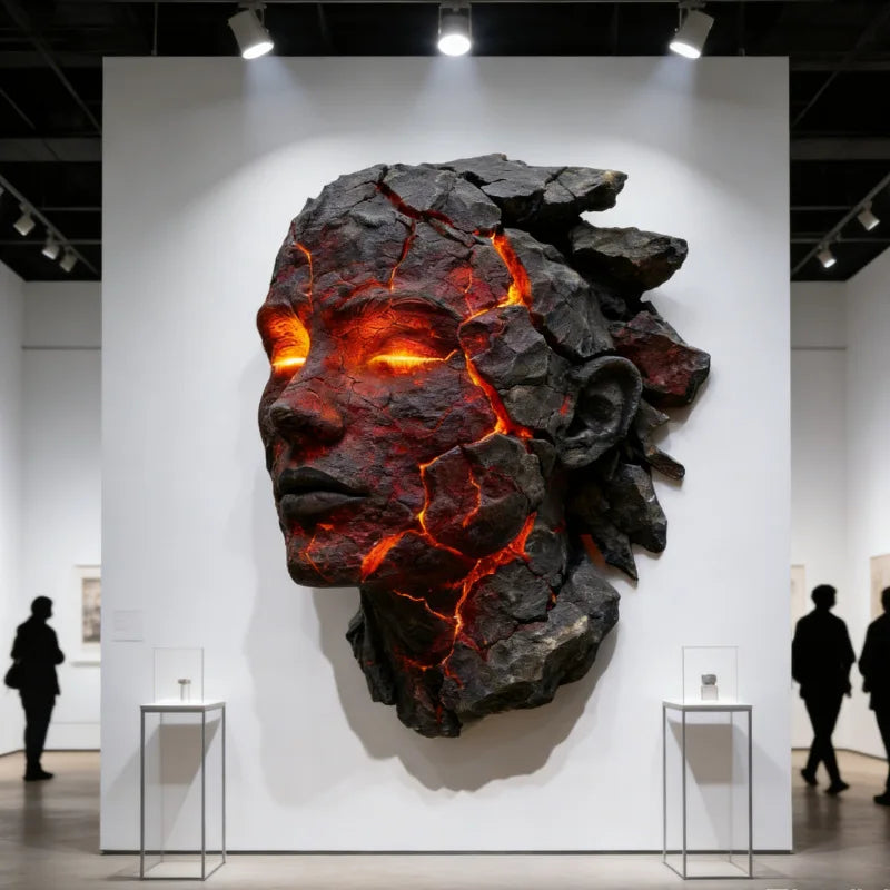 Cracked Soul Face Wall Light – Angel-Inspired Resin Wall Decor