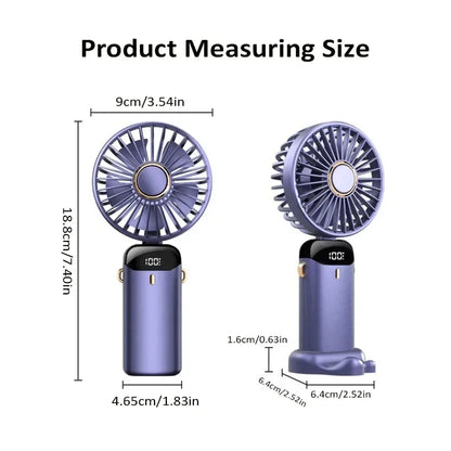 Portable Mini Fan – 5-Speed Rechargeable Handheld, Neck & Desktop Fan with LED Display, Phone Stand & 1800mAh Battery