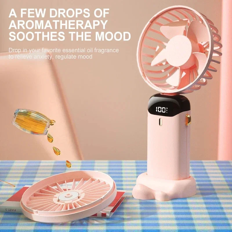 Portable Mini Fan – 5-Speed Rechargeable Handheld, Neck & Desktop Fan with LED Display, Phone Stand & 1800mAh Battery