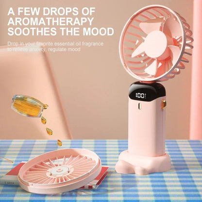 Portable Mini Fan – 5-Speed Rechargeable Handheld, Neck & Desktop Fan with LED Display, Phone Stand & 1800mAh Battery