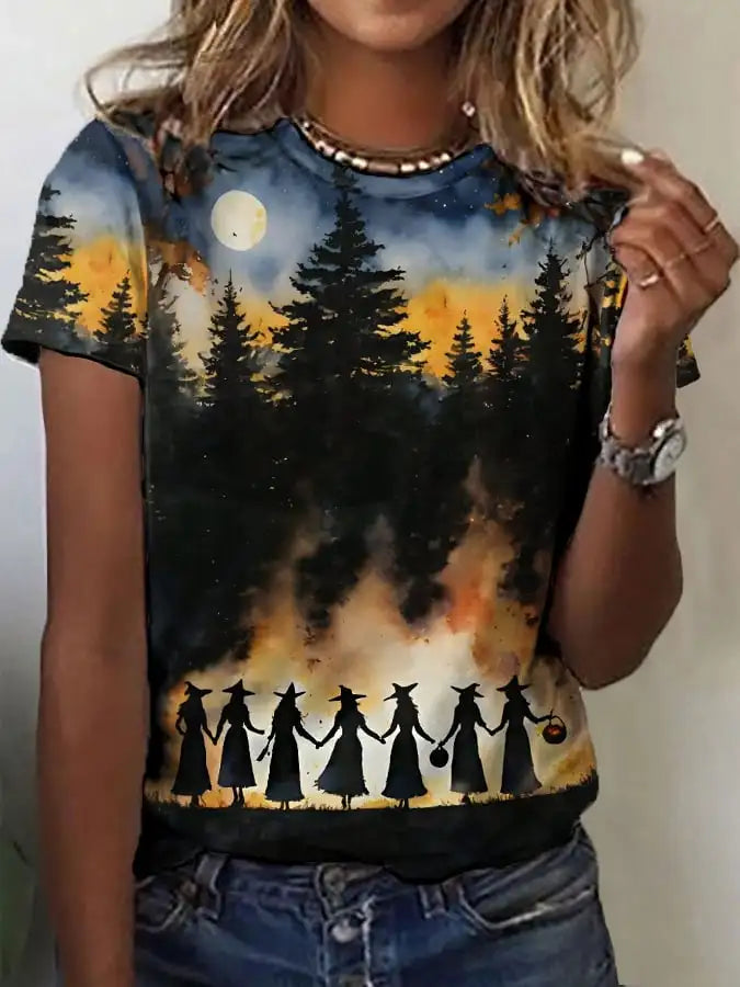 Women’s Halloween 3D Bloody Letter Print T-Shirt – Casual Short Sleeve Round Neck Top