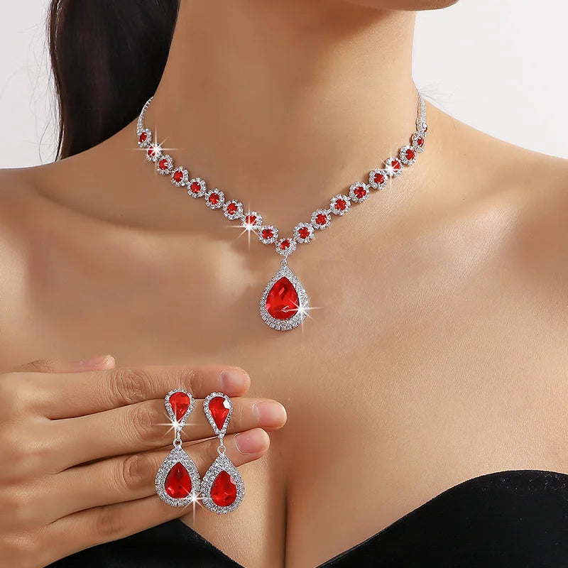 💎 Crystal Water Drop Necklace &amp; Earrings Set – Elegant Wedding Jewelry