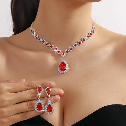 💎 Crystal Water Drop Necklace &amp; Earrings Set – Elegant Wedding Jewelry