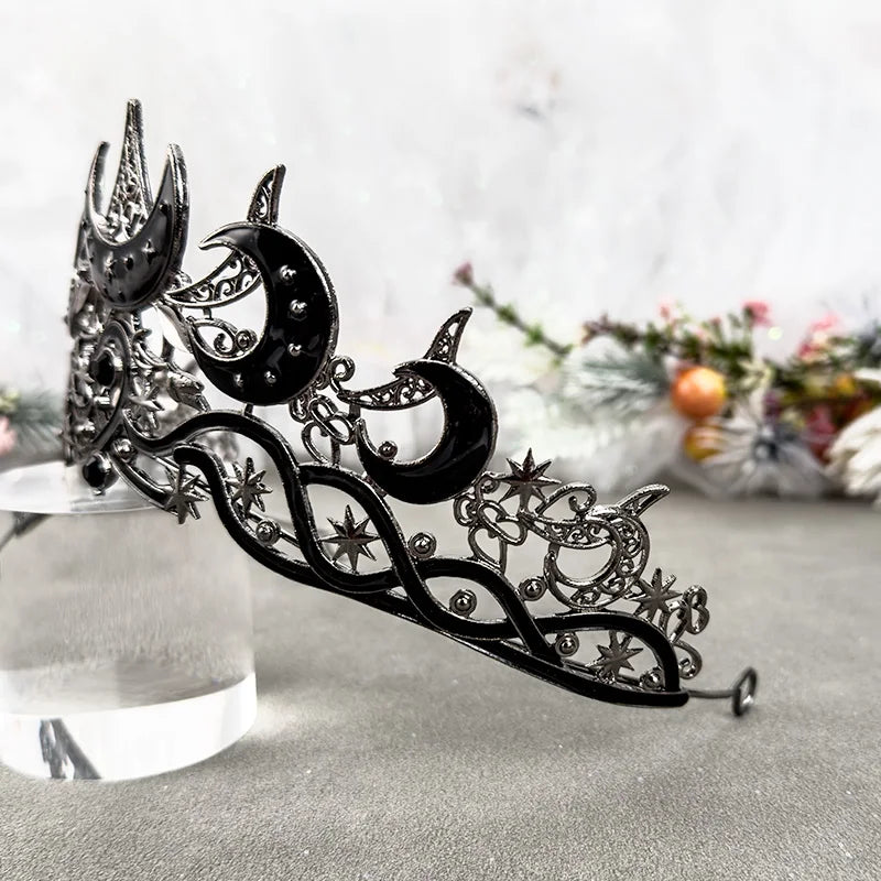 🌙 Gothic Moon & Star Tiara – Dark Queen Crown for Women | Celestial Vintage Headpiece 👑✨