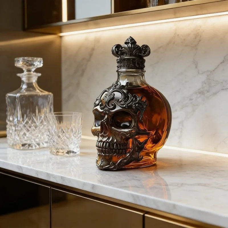 Skull Whiskey Bottle Decor – Vintage Skeleton Glass Bottle 🥃💀