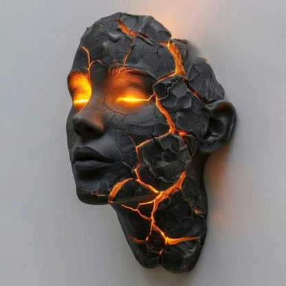 🖤 Cracked Soul LED Wall Light – Black Lava Design with Glowing Orange Cracks