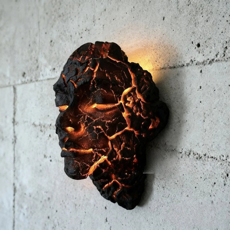 🖤 Cracked Soul LED Wall Light – Black Lava Design with Glowing Orange Cracks