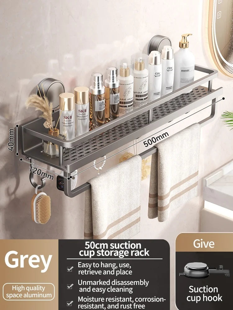 No-Drill Suction Cup Bathroom Shelf – Wall-Mounted Shower & Storage Organize