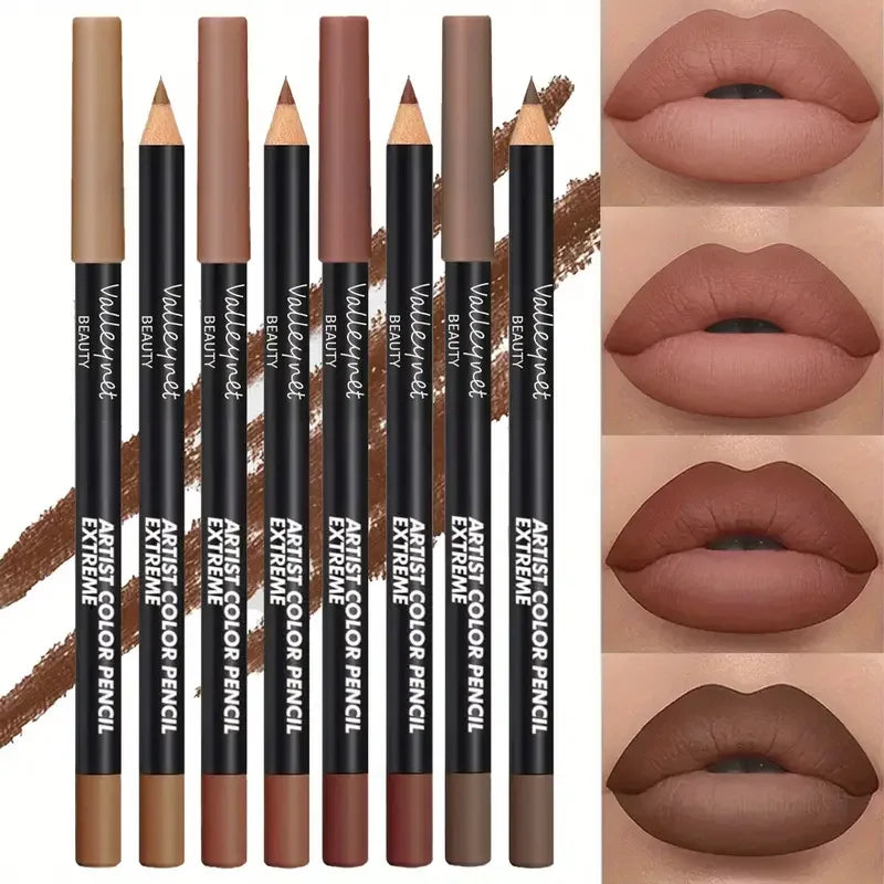 4-Piece Nude Brown Lip Liner Set – Long-Lasting Matte Waterproof Lip & Eye Makeup