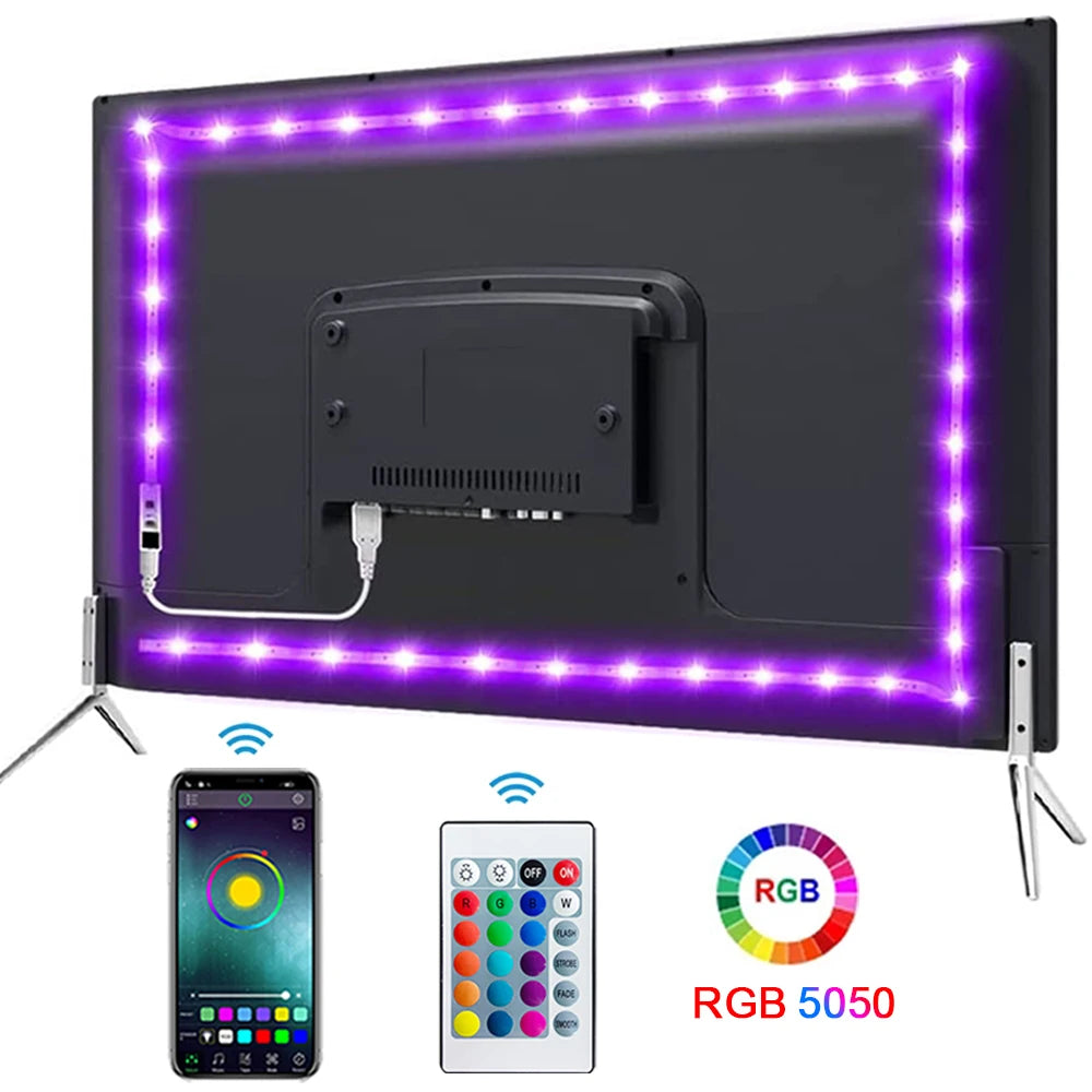 Bluetooth RGB LED Strip Lights – 5050 SMD 5V USB Flexible LED Tape with App Control & Self-Adhesive Backing