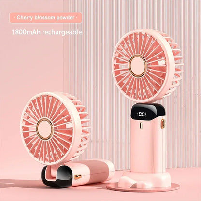 Portable Mini Fan – 5-Speed Rechargeable Handheld, Neck & Desktop Fan with LED Display, Phone Stand & 1800mAh Battery