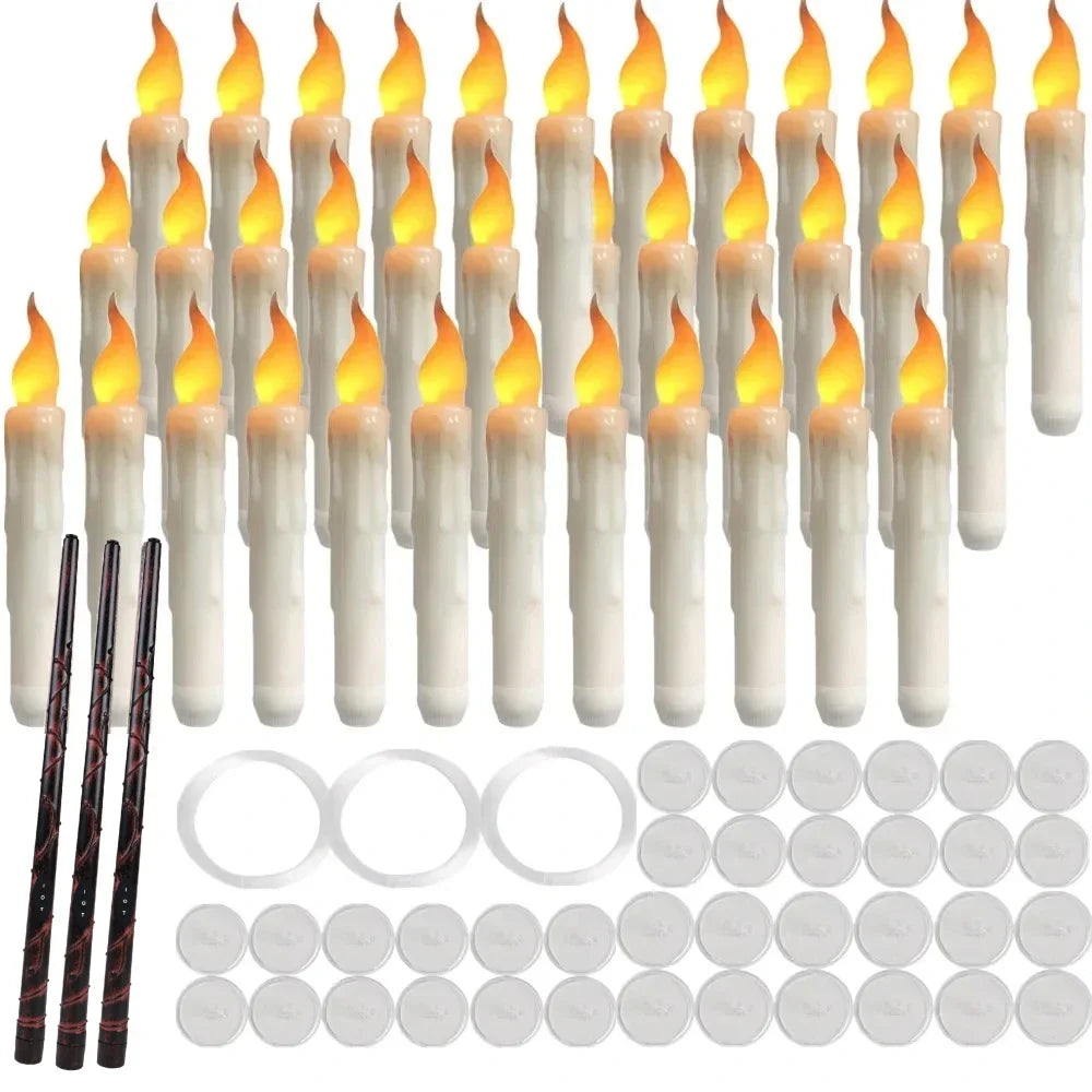 Floating LED Halloween Candles with Magic Wand – Flameless Flickering Hanging Candles 🕯️✨