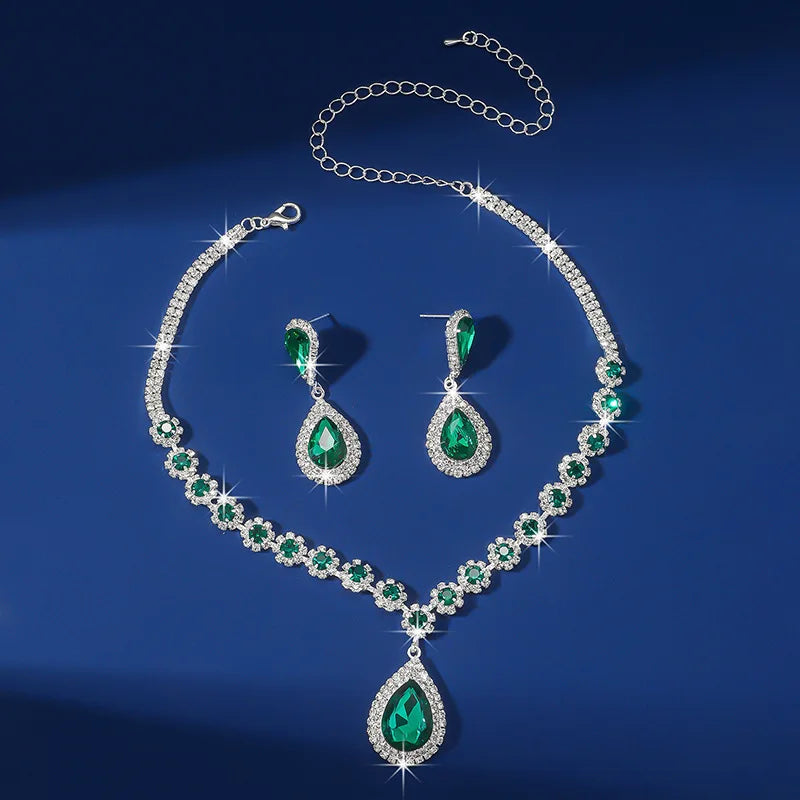 💎 Crystal Water Drop Necklace &amp; Earrings Set – Elegant Wedding Jewelry