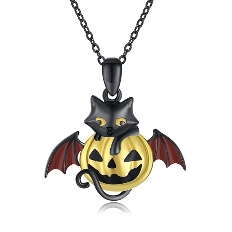 Gothic Bat Wings & Heart Pendant Necklace – Punk Dark Fantasy Jewelry for Women