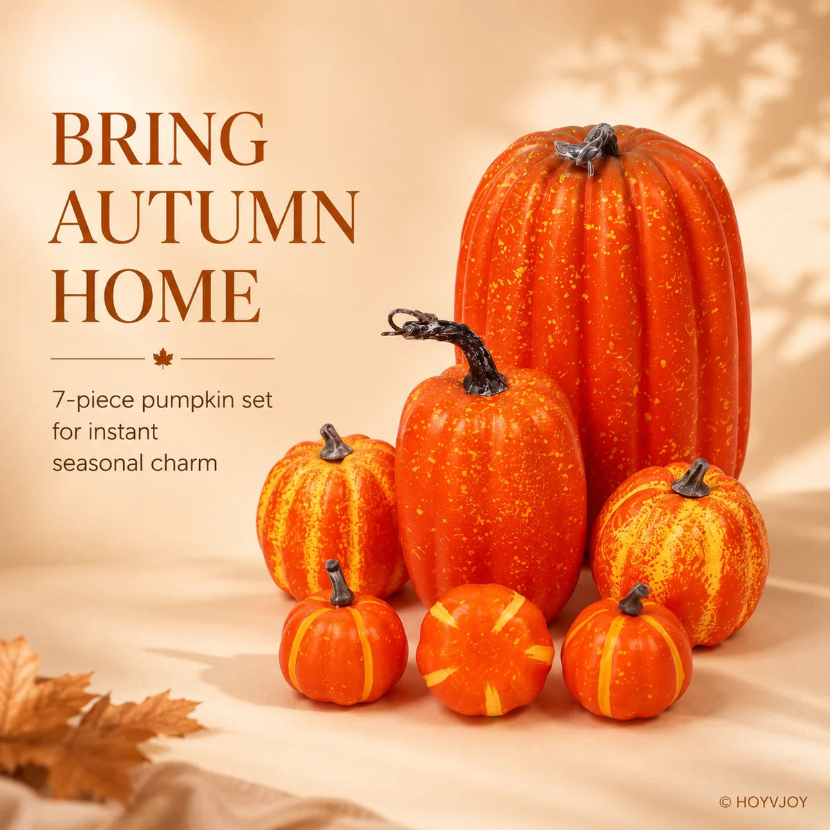 7PCS Artificial Orange Pumpkin Decor Set – Mini Foam Pumpkins for Halloween, Fall, Thanksgiving & Harvest Table Decorations, Indoor Home Decor