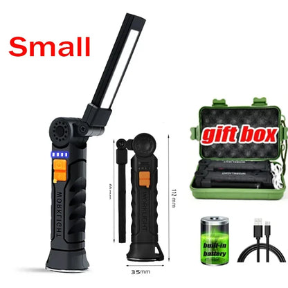 🔦 Portable COB LED Work Light – USB Rechargeable Flashlight with Magnetic Base, Hook & 360° Rotation