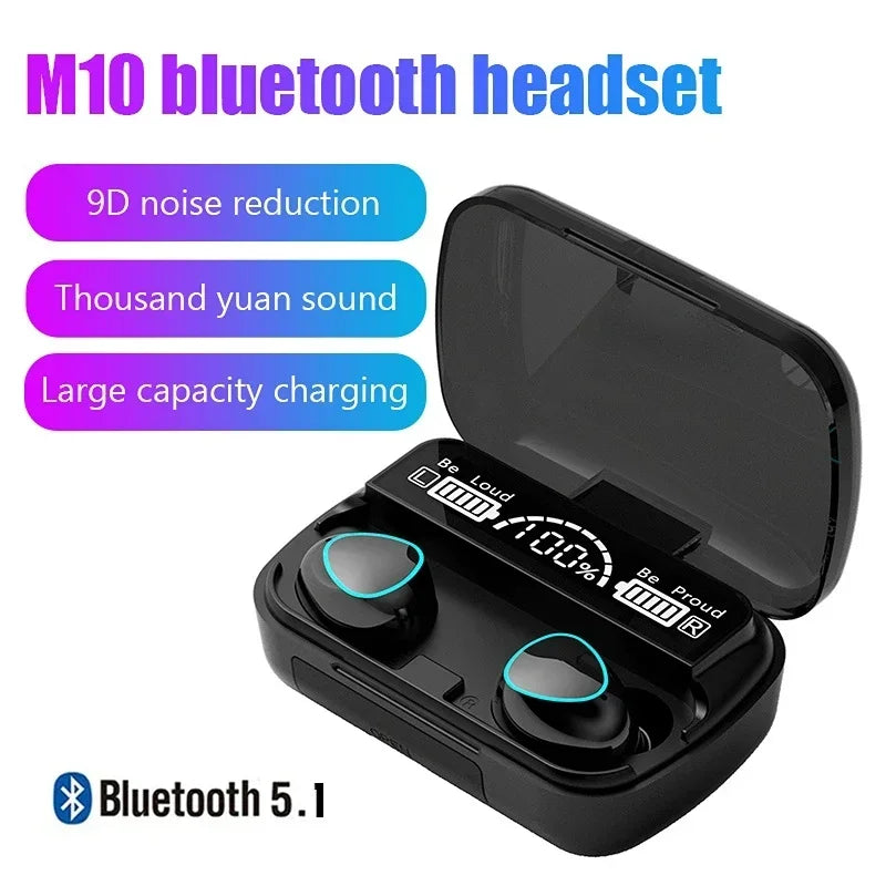 🎧 M10 TWS Wireless Bluetooth Earbuds – HiFi Stereo Sound, LED Display & Touch Control
