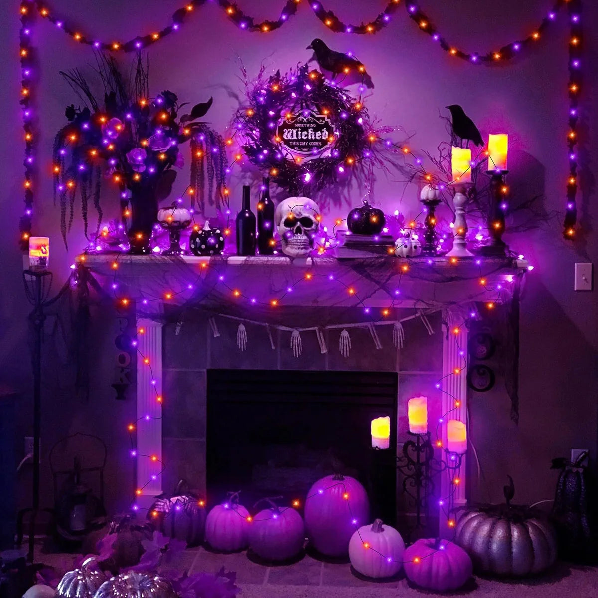 5M–20M Halloween LED String Lights – Purple & Orange Fairy Lights, Battery Powered Outdoor Lights for Halloween, Christmas, Garden & Party Decor