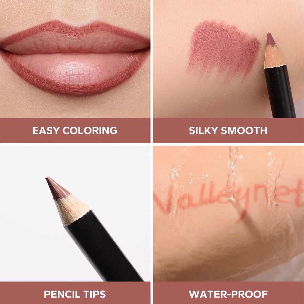 4-Piece Nude Brown Lip Liner Set – Long-Lasting Matte Waterproof Lip & Eye Makeup