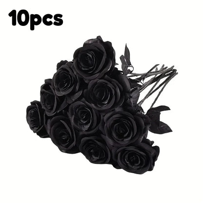 Artificial Black Roses – Long-Stem Fake Flowers for Halloween, Weddings, Parties & Home Decor
