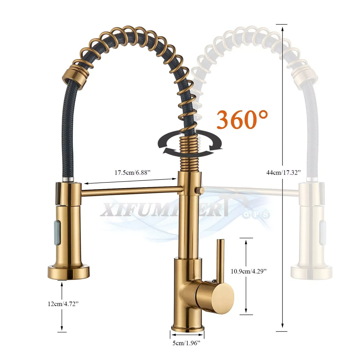 🚰 Brushed Gold Kitchen Sink Faucet – Single Handle Pull-Down Spring Faucet for Hot & Cold Water