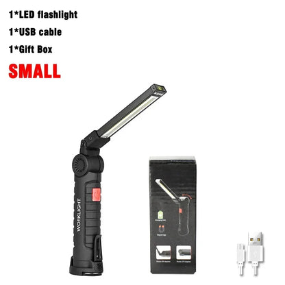 🔦 Rechargeable COB LED Work Light – USB-C Magnetic Flashlight with Hook, 360° Rotation & 5 Modes