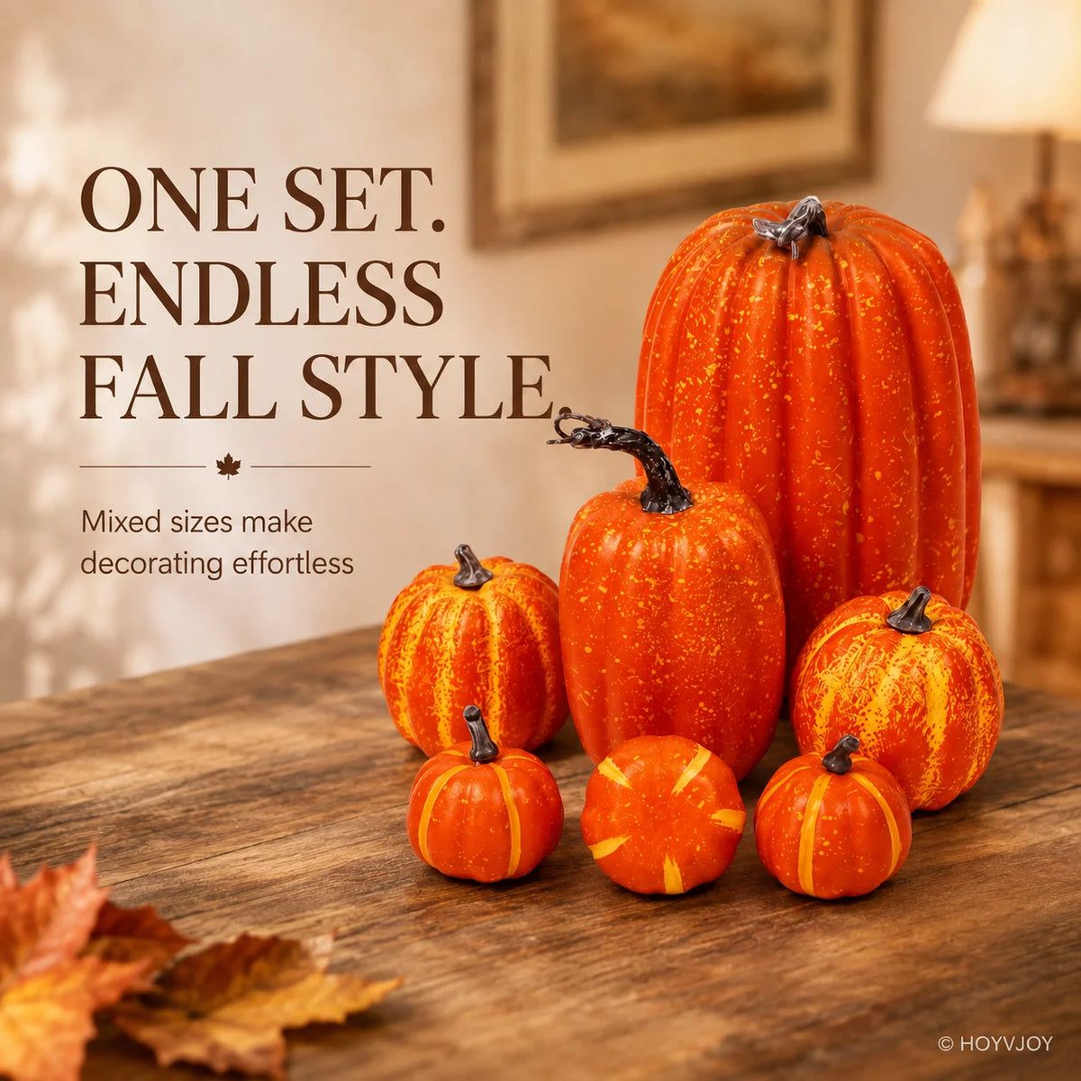 7PCS Artificial Orange Pumpkin Decor Set – Mini Foam Pumpkins for Halloween, Fall, Thanksgiving & Harvest Table Decorations, Indoor Home Decor