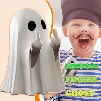 Cute Ghost Middle Finger Statue – Spooky Halloween Decor 👻🖕🎃