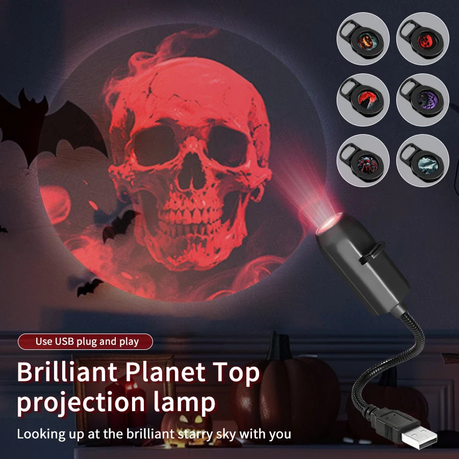 Halloween LED Moon Projector Night Light – Pumpkin Projection Lamp, USB Powered Ceiling & Wall Projector, Christmas Atmosphere Mood Light for Bedroom & Party Decor