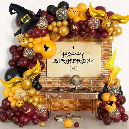 146PCS Magic School Balloon Arch Kit – Wizard Hat & Golden Snitch Balloon Garland for Birthday Parties, Halloween & Magical Celebrations